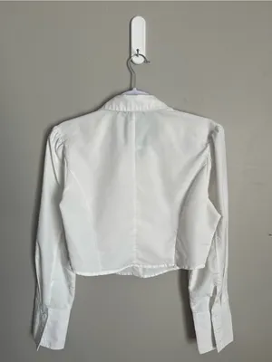 CIDER White Cropped Button-Up Blouse Sz L thumbnail 5