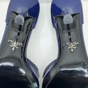 Prada Vintage 2000s Navy Patent Leather Bow D’Orsay Heels Italy 38 New with Box thumbnail 12