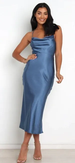Petal & Pup Kamiya Blue Satin Strappy Back Maxi Dress 10 thumbnail 1