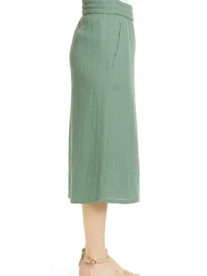 Eileen Fisher Nori Drawstring Wide Leg Cropped Culottes Organic Cotton Gauze thumbnail 2