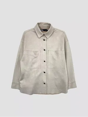 Zara Faux Suede Shacket Womens Small Beige Oversized Snap Front Shirt Jacket thumbnail 3