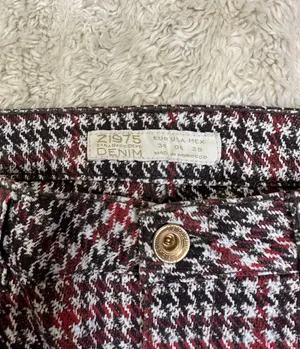 Zara red/brown/cream houndstooth plaid skinny jeans/slim stretch pants Size 6 thumbnail 5