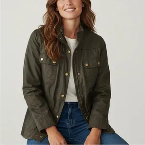J. Crew Relaxed Boyfriend Field Jacket Olive Green Utility Brass Buttons XS thumbnail 4