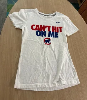 Chicago Cubs T Shirt Women Small Nike Can't Hit On Me Graphic White Short Sleeve thumbnail 1