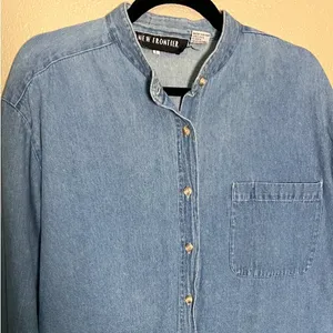 Denim‎ Button-Up Shirt New Frontier Cotton Size Large parent trap 90s thumbnail 2