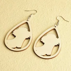 Western‎ Retro Personality Cowboy Boots Sunflower Earrings Wooden Water Drop thumbnail 5