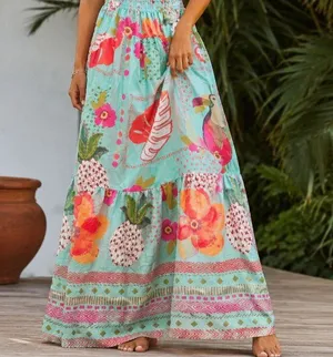 Tropical Hawaiian Maxi Skirt & Matching Bikini Set XS/S Island Resortwear beach thumbnail 1