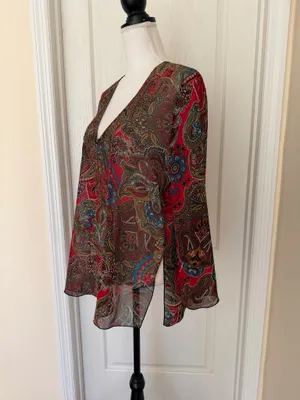 New Chico's Women’s Silk Paisley V-Neck Blouse thumbnail 5