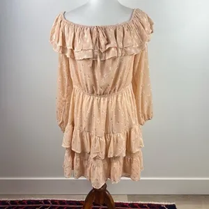 &merci Star Print Ruffle Off‎ Shoulder Tiered Mini Dress Peach Large thumbnail 12