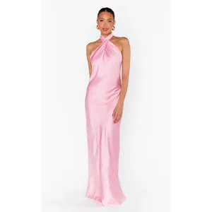Show Me Your Mumu Jasmine Halter Maxi Dress Light Pink Luxe Satin Size Medium thumbnail 2