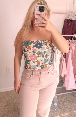 Floral Denim Tube Top thumbnail 1