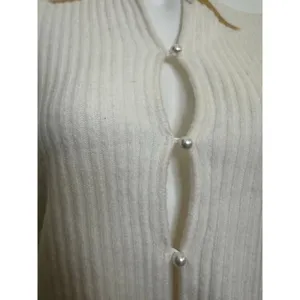 Abercrombie & Fitch Cream Ribbed Button Up Cardigan thumbnail 3