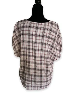Torrid Womens Blouse 0 L 12 Berry Purple & Ivory Plaid Tie Front Midi Dolman NEW thumbnail 5