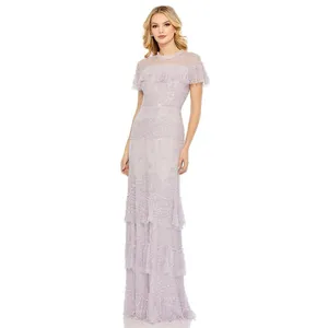 NWT Mac Duggal 9195 Illusion Mesh Overlay Ruffled Long Dress Lilac Size 14 thumbnail 3