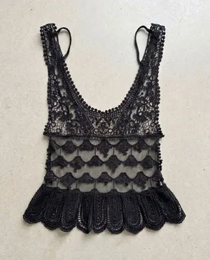 Y2K Vintage Black Crochet Lace Cami Tank Top Fairy Grunge Whimsigoth Festival thumbnail 1