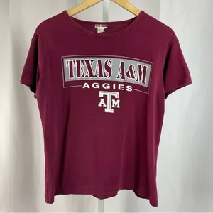 Red Oak Texas A & M Small Aggies Maroon Crewneck Graphic Tee Logo Sports College thumbnail 1