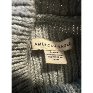 American‎ Eagle Sweater Cable Knit Grey Mock Neck Balloon Sleeve Womens S Boho thumbnail 6