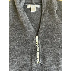 Y2K Sarah Spencer Italian Merino Wool Hooded Babydoll Sweater Henley Buttons S thumbnail 3