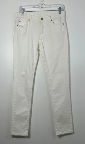7 For All Mankind Sz 27 White Denim Low-Rise Skinny Jeans Y2K Rhinestone Pockets thumbnail 1