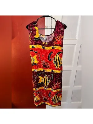 Dunn’s River Falls Jamaica Ocean Fish Sea Life Red Sleeveless Maxi Dress Vintage thumbnail 4