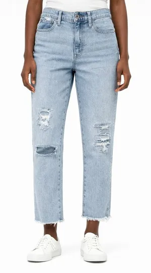 Point Sur J.Crew High-Rise Slim Boy Distressed Jeans Light Wash Size 26 Raw Hem thumbnail 1