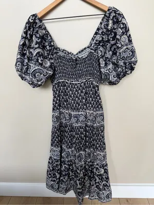 Sea NY Jasper Tiered Maxi Poplin Cotton Dress Puff Sleeve Square Neck Size Large thumbnail 6