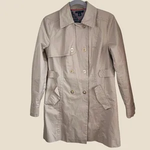 Tommy Hilfiger Women Size M‎ Beige Double Breasted Trench Raincoat Jacket Preppy thumbnail 2
