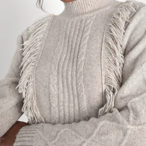 Lulus Size Small Cozy Nature Heather Beige Fringe Sweater thumbnail 3