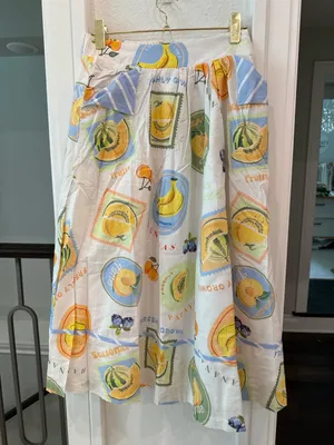 NWT Prosperina Fruit Print Linen Cotton Midi Skirt Medium Cottagecore Summer thumbnail 3