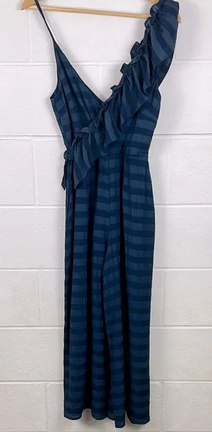 Tularosa Revolve women’s Florence navy striped ruffle cropped jumpsuit size S thumbnail 1