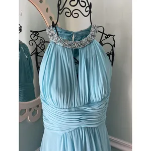 $240 ELIZA J 4 Dress Embellished Tiered Chiffon Halter‎ Gown formal AQUA Prom thumbnail 2