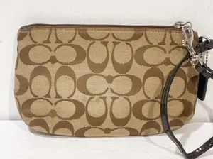 Coach Signature C Tan Canvas Wristlet Wallet Mini Bag thumbnail 6
