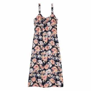 SO Floral Tie-Front Midi Dress Small Black Peach Floral Grunge Fairycore Boho thumbnail 2