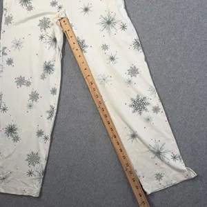 SOMA Women's Small Embraceable Pajama Set Long Sleeve Cream Snowflake Winter thumbnail 9