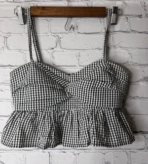 Cheek Black & White Gingham Peplum Crop Top thumbnail 1