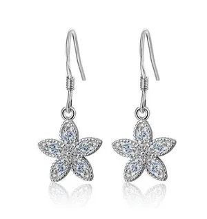 925 Silver Plated Crystal Flower Dangle Drop Earrings for Women thumbnail 2