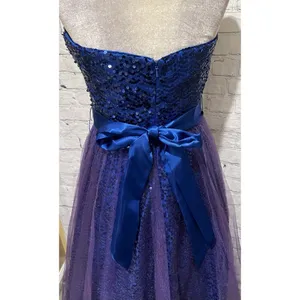 Cecily Brown Blue and Purple Sequin Strapless Prom Gown Formal Party Dress M thumbnail 6