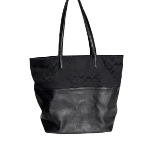 Coach Black Signature Canvas Leather Tote Bag Tassel Shoulder Purse thumbnail 2
