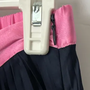 Kerri Rosenthal Navy Long pleated Skirt with pink detail on one side small thumbnail 7
