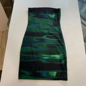 White Fox Strapless Bodycon Mini Dress XS Green Abstract Mesh Tube Party thumbnail 2
