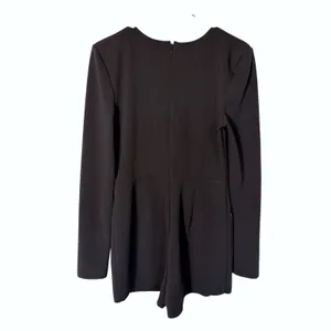 NWOT BANJUL Rhinestone Black Romper Mesh‎ Plunge V Long Sleeve - Large thumbnail 2