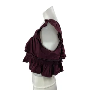 Free People Sunny Days Ahead Maroon Ruffle Tiered Boho Button Up Crop Top Size M thumbnail 2