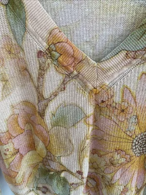 Anthropologie The Dreamer Floral Print Linen-Blend V-Neck Sweater Lightweight S thumbnail 4
