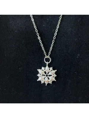 Necklace Snowflake Pendant Clear & Blue Crystals With Silver Tone Chain thumbnail 4