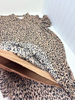 Anthropologie Mackenzie Leopard Print Dress Short Sleeve Midi Mock Neck Size L thumbnail 10