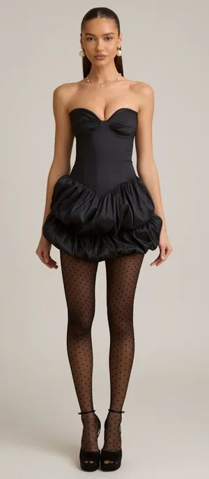 Oh‎ Polly Laela Satin Bubble Hem Corset Mini Dress – Black Sz 0 NWT thumbnail 1