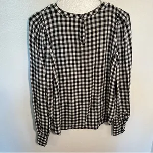 Loft Women's Size XS Blouse Long Puff Sleeve Black White Gingham Crewneck 552579 thumbnail 8