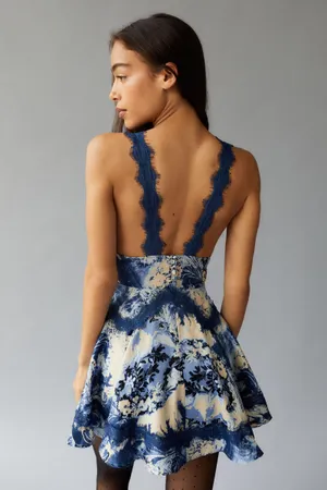 low back lace coastal granddaughter blue beach beachy summer print dress thumbnail 3