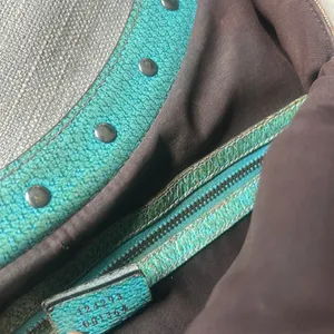 Gucci Bamboo Top Handle Handbag Canvas/ Teal Leather thumbnail 7