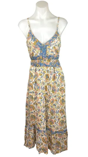Sincerely Jules Multicolor Floral Smocked Spaghetti Strap Midi Summer Dress Sz M thumbnail 1
